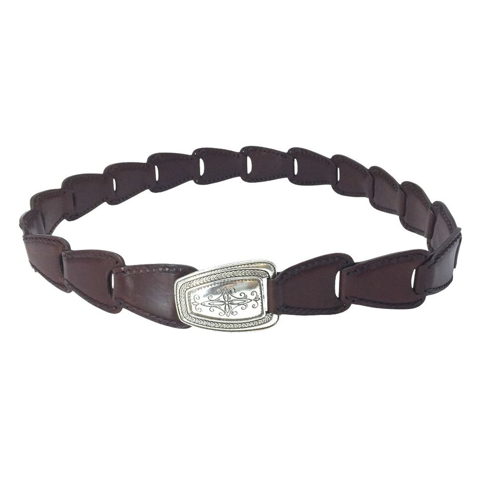Brighton Womens Size L Brown Leather Waist Belt Silver Buckle (1 3/4" width)